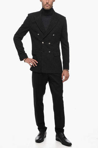 Peak Lapel Pinstriped Double-Breasted Blazer