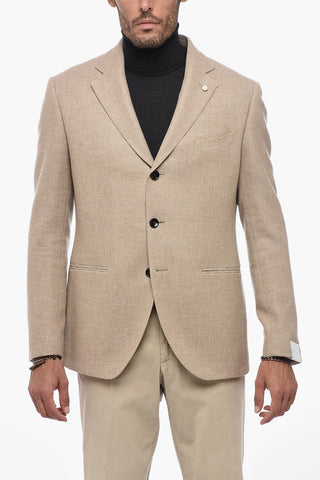 Virgin Wool Side Vents Notch Lapel 3-Button Blazer