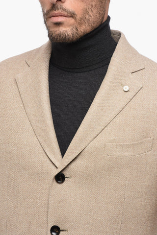 Virgin Wool Side Vents Notch Lapel 3-Button Blazer