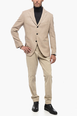 Virgin Wool Side Vents Notch Lapel 3-Button Blazer