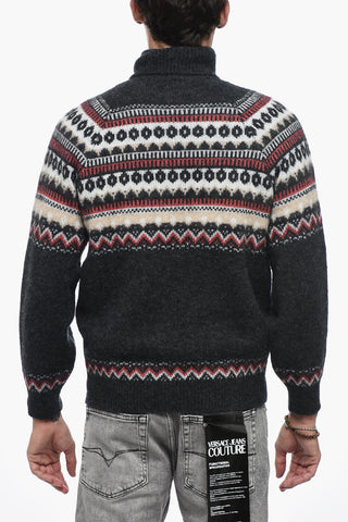 Pullover a Collo Alto in Misto Alpaca con Motivo Fairisle