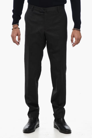 Wool Blend Slim Fit Pants with Cuffed Hem