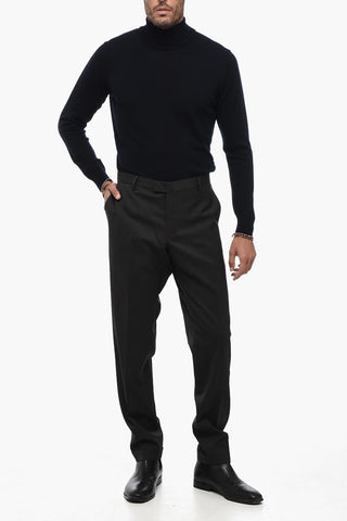 Wool Blend Slim Fit Pants with Cuffed Hem
