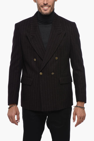 Pinstriped Double Breated Blazer with Split Back
