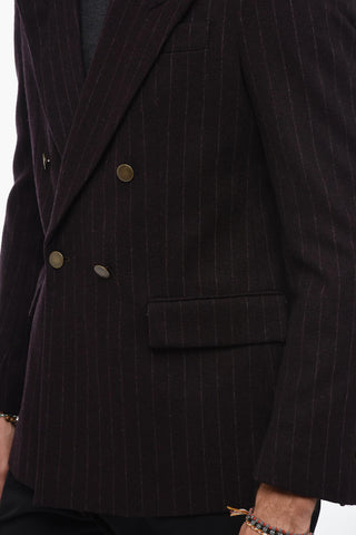 Pinstriped Double Breated Blazer with Split Back