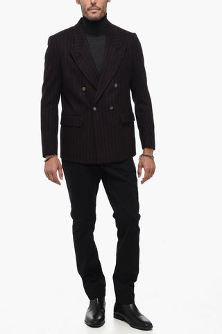 Pinstriped Double Breated Blazer with Split Back