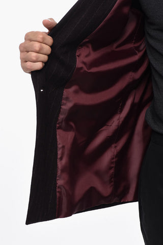 Pinstriped Double Breated Blazer with Split Back