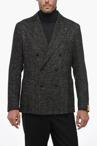 Peak Lapel Wool Blend Double-Breasted Blazer