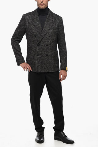 Peak Lapel Wool Blend Double-Breasted Blazer