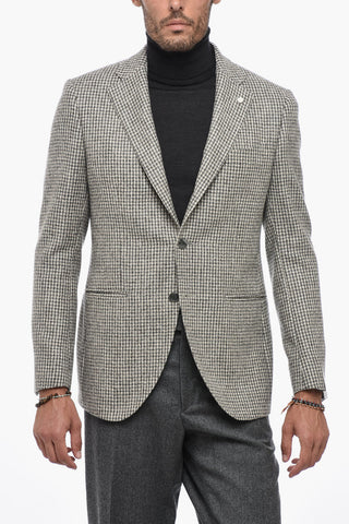 Houndstooth Motif Side Vents Notch Lapel 2-Button Blazer