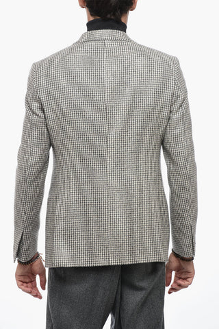 Houndstooth Motif Side Vents Notch Lapel 2-Button Blazer