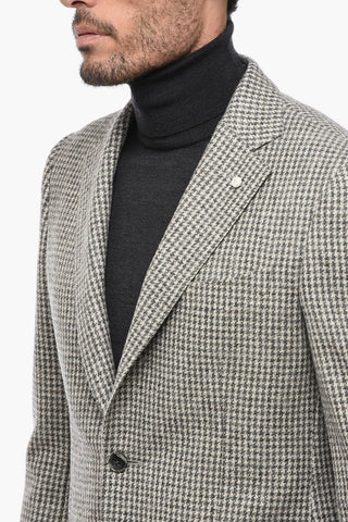 Houndstooth Motif Side Vents Notch Lapel 2-Button Blazer