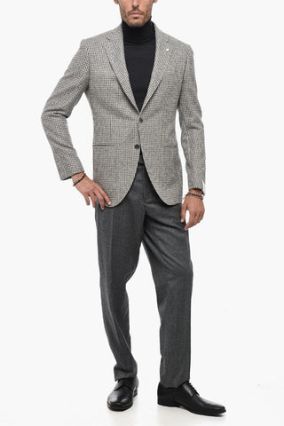 Houndstooth Motif Side Vents Notch Lapel 2-Button Blazer
