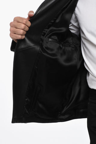 Leather Biker Jacket with Studs Application