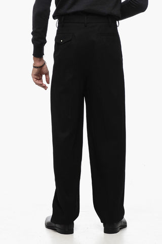 Double-Pleat Virgin Wool Pants with Side Zip