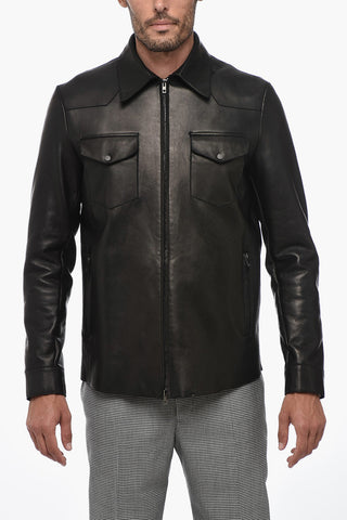 Overshirt in Pelle con Colletto a Punta