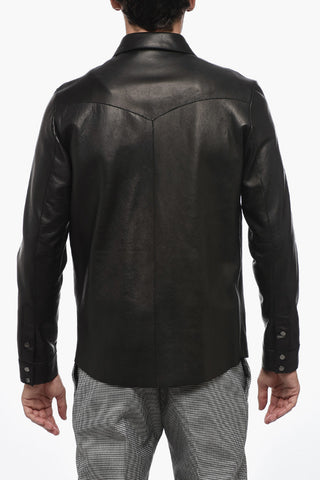 Overshirt in Pelle con Colletto a Punta