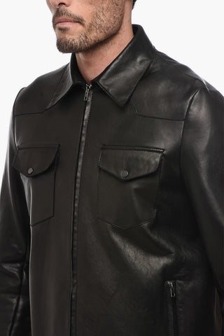 Overshirt in Pelle con Colletto a Punta