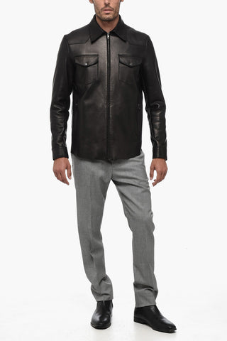 Overshirt in Pelle con Colletto a Punta