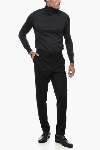 Pantaloni in Misto Lana Vergine ad Orlo Con Risvolto