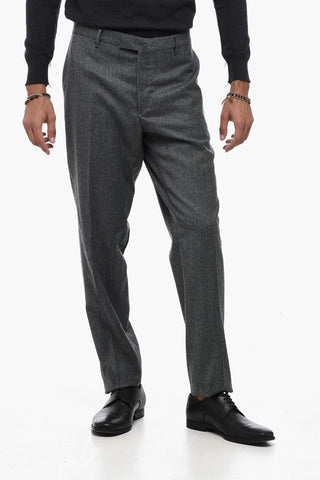 Virgin Wool Slim Fit Pants with Cuffed Hem