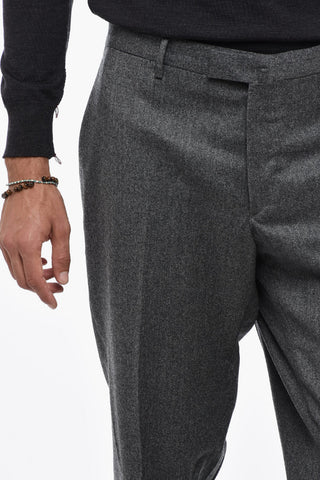 Virgin Wool Slim Fit Pants with Cuffed Hem