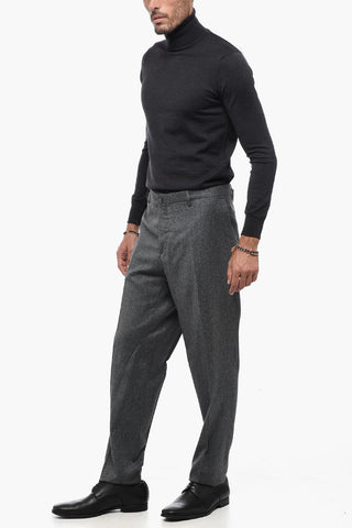 Virgin Wool Slim Fit Pants with Cuffed Hem