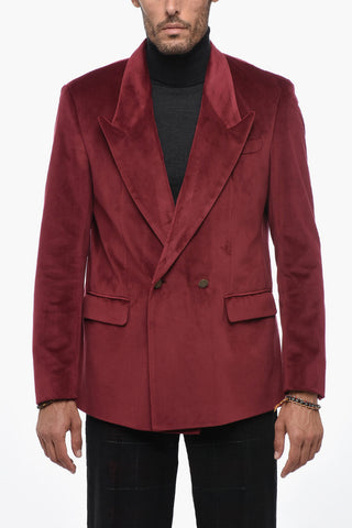 Velvet Double Breasted Blazer with Golden-Buttons