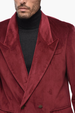 Velvet Double Breasted Blazer with Golden-Buttons