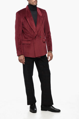Velvet Double Breasted Blazer with Golden-Buttons