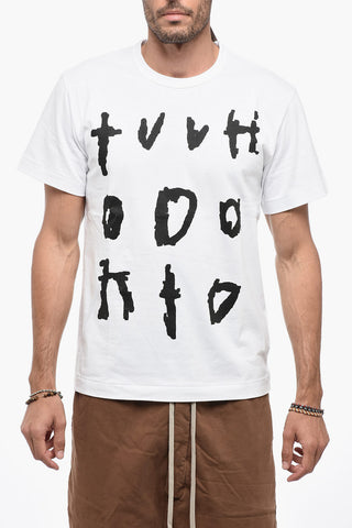 HOMME PLUS Crew Neck Cotton T-Shirt with Print