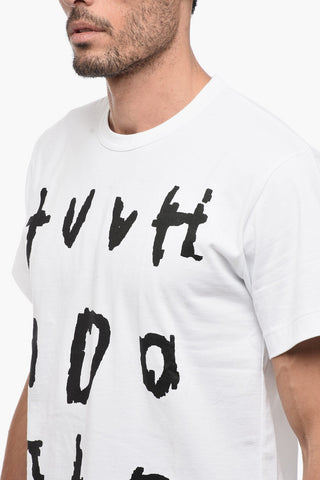 HOMME PLUS Crew Neck Cotton T-Shirt with Print