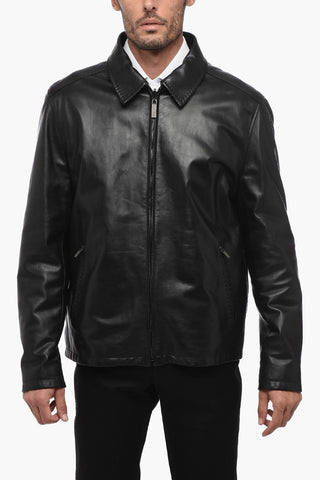 Leather Double-Face Jacket with Herringbone Pattern