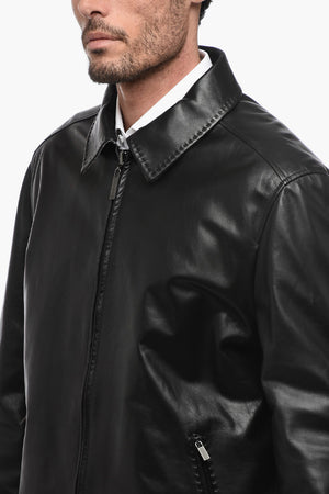 Leather Double-Face Jacket with Herringbone Pattern