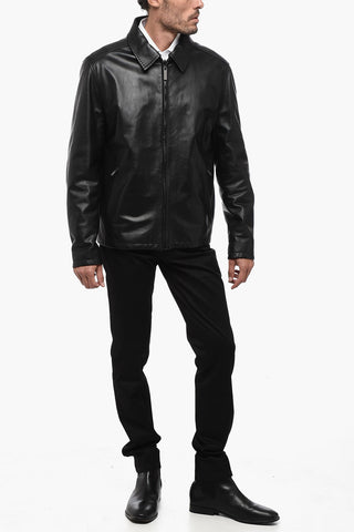 Leather Double-Face Jacket with Herringbone Pattern