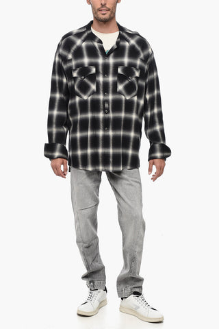Flannel Oversized Shirt with Raw Cut