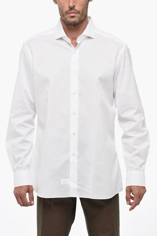 Camicia in Misto Lino a Tinta Unita con Collo Francese