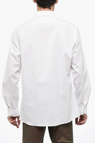 Camicia in Misto Lino a Tinta Unita con Collo Francese