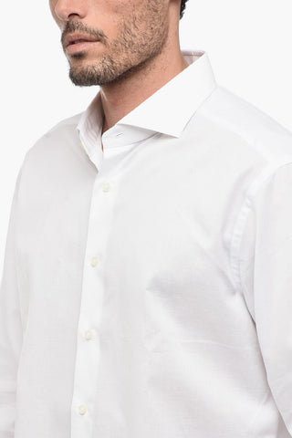 Camicia in Misto Lino a Tinta Unita con Collo Francese