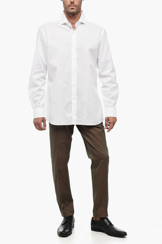 Camicia in Misto Lino a Tinta Unita con Collo Francese