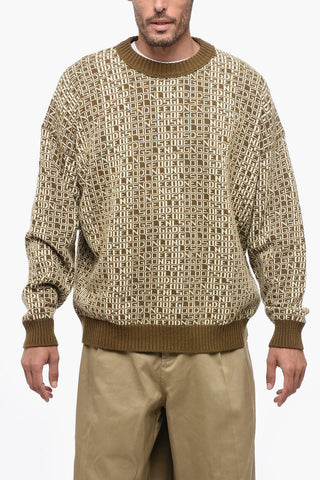 Crew Neck Cashmere Blend Pullover with Monogram Motif