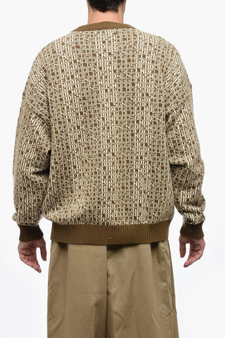 Crew Neck Cashmere Blend Pullover with Monogram Motif