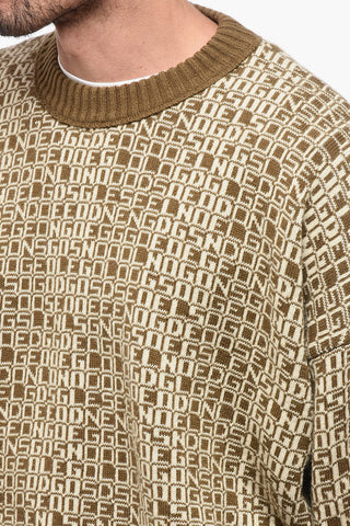 Crew Neck Cashmere Blend Pullover with Monogram Motif