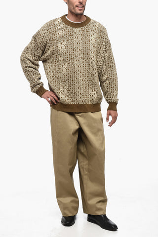 Crew Neck Cashmere Blend Pullover with Monogram Motif