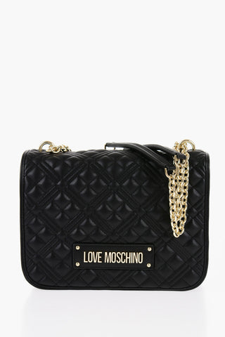 LOVE Quilted Faux Leather Shoulder Bag with Golden Logo