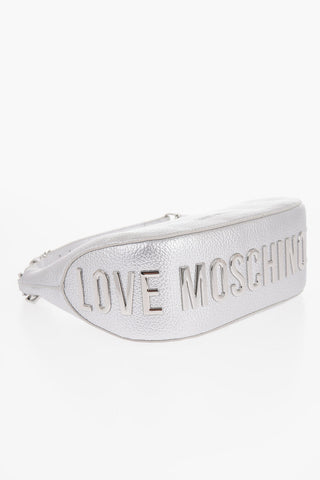 LOVE Metallic Faux Leather Shoulder Bag with Embossed Logo