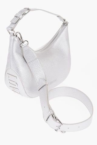 LOVE Metallic Faux Leather Shoulder Bag with Embossed Logo