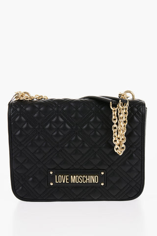 LOVE Quilted Faux Leather Shoulder Bag with Golden Logo