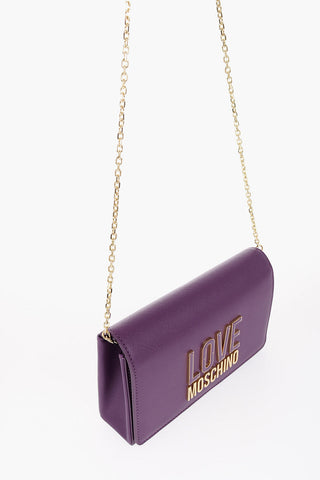 LOVE Solid Color Faux Leather Bag with Chain Shoulder Strap