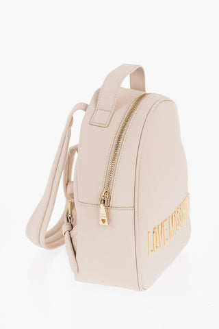 LOVE Solid Color Faux Leather Backpack with Golden Logo